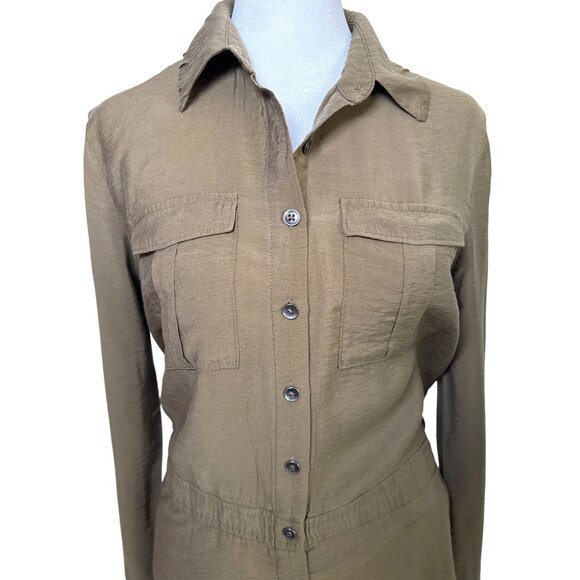 Maeve Anthropologie Dress Size 4 Olive Shirt Collared Pockets Quiet Luxury Minim - Picture 2 of 11